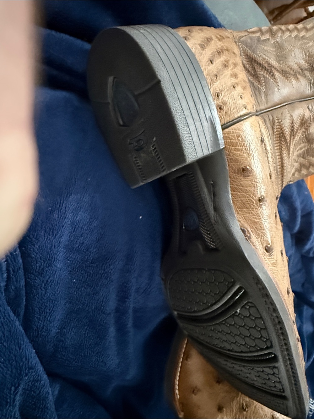 Ariat Full Quill Tan Brown Genuine Ostrich Leather-Textured Western Boots - Picture 2 of 3